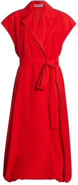 Layered Wool Wrap Dress - Red - Size Small