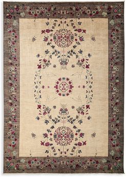 One-Of-A-Kind Linen Contemporary Wool Hand-Knotted Area Rug