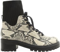 Becky Snakeskin-Embossed Leather Sock Combat Boots - Size 5