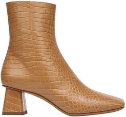 Koren Square-Toe Croc-Embossed Leather Ankle Boots - Tan - Size 7.5