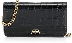 BB Croc-Embossed Leather Phone-Case-On-Chain - Black