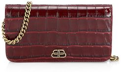BB Croc-Embossed Leather Phone-Case-On-Chain - Dark Red