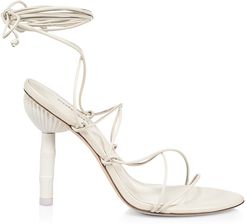 Soleil Ankle-Wrap Leather Sandals - Off White - Size 5.5