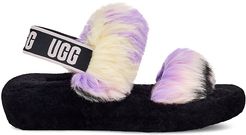 Oh Yeah Tie-Dye Faux Shearling Slingback Slippers - Purple Beige - Size 10