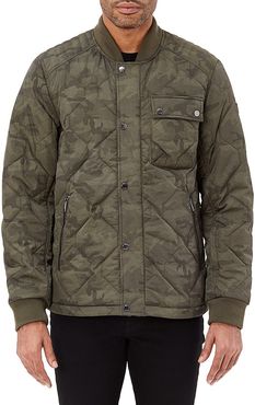 Luxe Quilted Camouflage Bomber Jacket - Olive Camo - Size Small