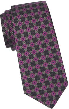 Floral Medallion Silk Tie - Green Purple