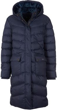 Kingston Quilted Fur-Lined Longline Jacket - Navy Check - Size XL