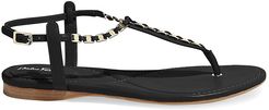 Tahiti Embellished Leather Thong Sandals - Nero - Size 8.5