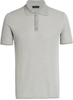 COLLECTION Contrast Stitch Knit Polo - Light Grey - Size Medium