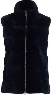 Zandra Rhodes For The Fur Salon Plucked Mink Fur Stand Collar Vest - Navy - Size Medium