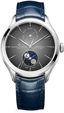 Clifton Baumatic Stainless Steel & Alligator Strap Day-Date Moon Phase Chronometer Watch - Blue