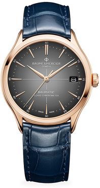 Clifton Baumatic 18K Rose Gold & Alligator Strap Chronometer Watch - Blue