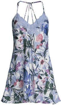Michelle Floral Lace-Trim Chemise - Aqua - Size XL