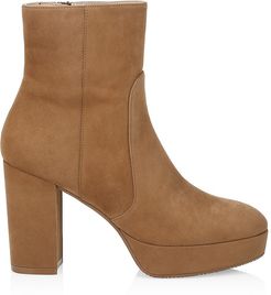 Alisa Suede Platform Ankle Boots - Camel - Size 11