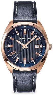 Ferragamo Evolution Rose Goldplated Leather Strap Watch - Rose Gold Blue