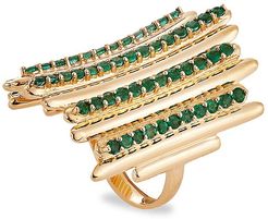 Grass 18K Yellow Gold & Emerald Fence Ring - Size 7