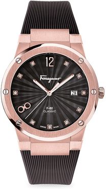 F-80 Classic Lady Rose Goldplated Rubber Strap Watch - Rose Gold Black