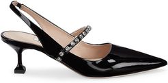 Crystal-Embellished Patent Leather Slingback Pumps - Nero - Size 9.5