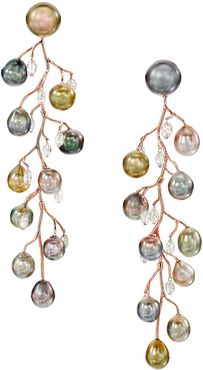 Fall Branches 18K Rose Gold, 9-14MM Pearl & Diamond Clip-On Linear Earrings - Rose Gold