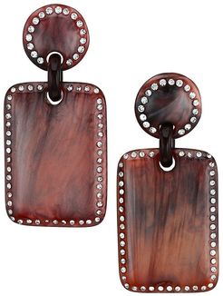 Blarney Acetate & Crystal Retangular Drop Earrings - Garnet