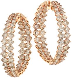 Gemini 18K Rose Gold & Brown Diamond Inside-Outside Hoop Earrings - Rose Gold