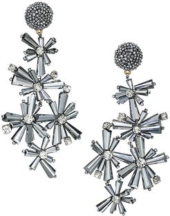 Embroidered Star Beaded Drop Earrings - Silver