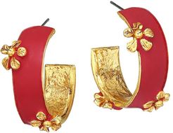 Goldtone & Resin Painted Flower Small Hoop Earrings - Crimson