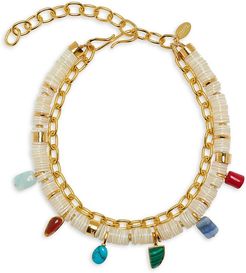 18K Goldplated, Mother-Of-Pearl & Mixed Stone Charm 2-Strand Necklace