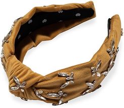 Butterfly Jeweled Velvet Knot Headband - Tan