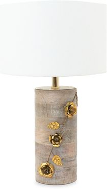 Metal Flower & Wood Table Lamp