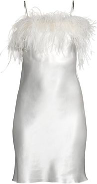 Camille Feather Trim Short Slip - Ivory - Size Medium