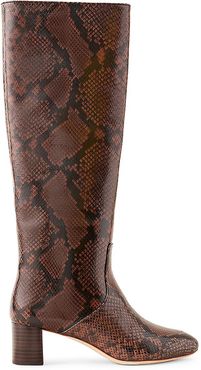 Gia Tall Snakeskin-Embossed Leather Boots - Mocha - Size 10