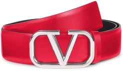 V-Logo Leather Belt - Rouge - Size 46