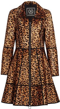 Norman Ambrose For The Fur Salon Win- Collar Lamb Hair Fit-&-Flare Coat - Animal Print - Size Large