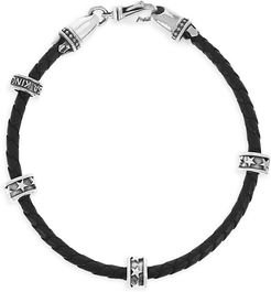 Onyx Story Stackable Star Rings Leather Wrap Bracelet - Silver Black