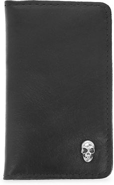 Small Leather Goods Skull Vertical Card Holder - Silver Black