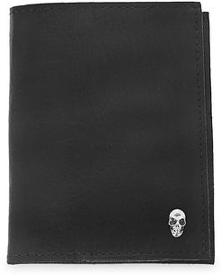 Small Leather Goods Silver Skull Vertical Passport Holder - Silver Black