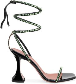 Vita Ankle-Wrap Crystal-Embellished Patent Leather Sandals - Black - Size 5
