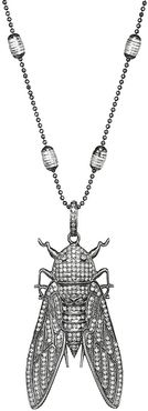 Diamond Bee Pendant Station Necklace - Silver