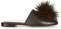 Ray Feather-Trimmed Leather Mules - Black - Size 5.5