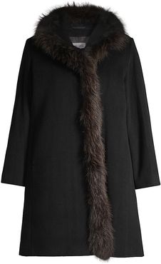 Italian Wool & Fur-Trim Coat - Black - Size 16