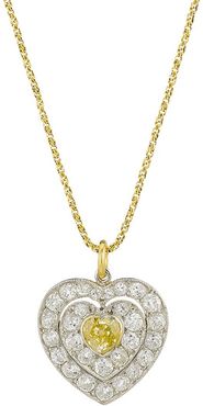 18K Yellow Gold, Platinum, Antique Yellow & White Diamond Heart Necklace - Gold