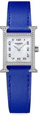 Heure H Diamond, Steel & Leather Strap Watch - Blue