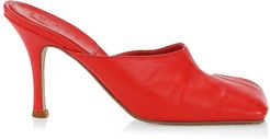 Square-Toe Cutout Leather Mules - Red - Size 7