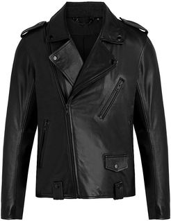 Leather Biker Jacket - Jet Black - Size Small