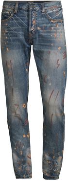 Windsor Distressed Paint Spot Skinny Jeans - Dark Wash - Size 32