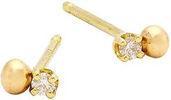 Gold Beads 14K Yellow Gold & Diamond Stud Earrings - Gold