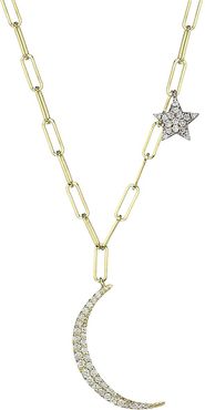 14K Yellow Gold & Diamond Moon & Star Rectangular-Link Necklace - Yellow Gold