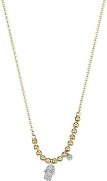 14k Yellow Gold & Diamond Hamsa Pendant Ball Chain Necklace - Yellow Gold