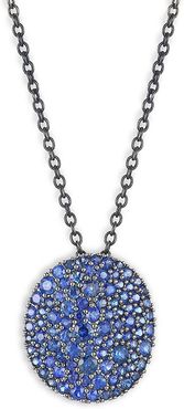 Vibrant 18K White Gold, Rhodium, & Blue Sapphire Pendant Necklace - Blue Sapphire